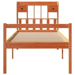 Lit bibliothèque sans matelas cire marron 75x190 cm pin massif 