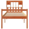 Lit bibliothèque sans matelas cire marron 75x190 cm pin massif 