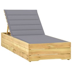 Chaise longue avec coussin gris Bois de pin imprégné 
