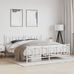 Cadre de lit métal sans matelas et pied de lit blanc 180x200 cm 