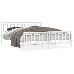 Cadre de lit métal sans matelas et pied de lit blanc 180x200 cm 