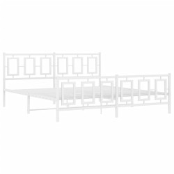 Cadre de lit métal sans matelas et pied de lit blanc 180x200 cm 
