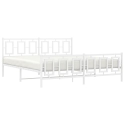 Cadre de lit métal sans matelas et pied de lit blanc 180x200 cm 