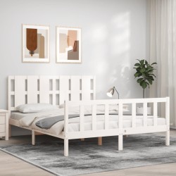 Cadre de lit sans matelas blanc bois de pin massif 