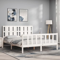 Cadre de lit sans matelas blanc bois de pin massif 
