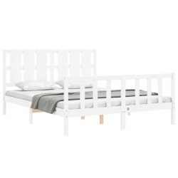 Cadre de lit sans matelas blanc bois de pin massif 