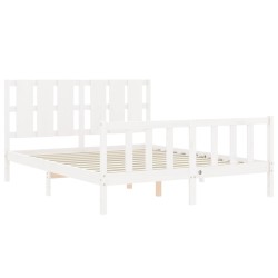 Cadre de lit sans matelas blanc bois de pin massif 
