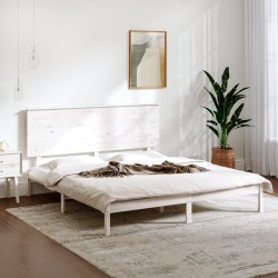 Cadre de lit sans matelas blanc 200x200 cm bois massif de pin 