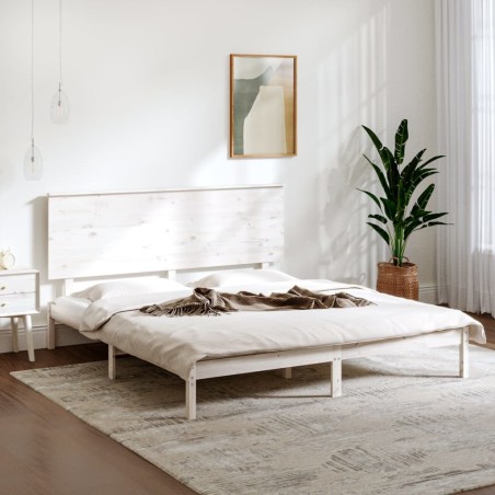 Cadre de lit sans matelas blanc 200x200 cm bois massif de pin 
