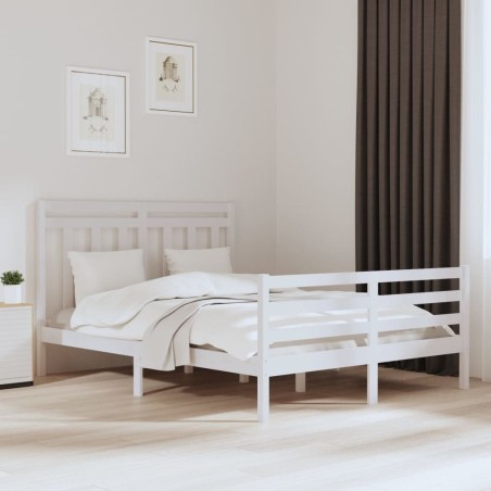 Cadre de lit sans matelas blanc 150x200 cm bois massif 