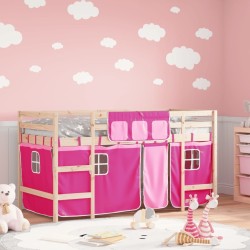 Lit mezzanine enfants avec rideaux sans matelas rose 80x200cm 