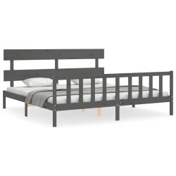Cadre de lit avec tête de lit gris Super King Size bois massif 