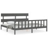 Cadre de lit avec tête de lit gris Super King Size bois massif 