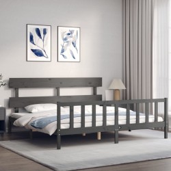Cadre de lit avec tête de lit gris Super King Size bois massif 