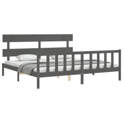 Cadre de lit avec tête de lit gris Super King Size bois massif 