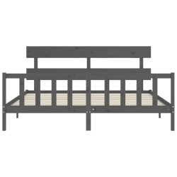 Cadre de lit avec tête de lit gris Super King Size bois massif 