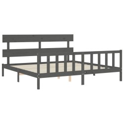 Cadre de lit avec tête de lit gris Super King Size bois massif 