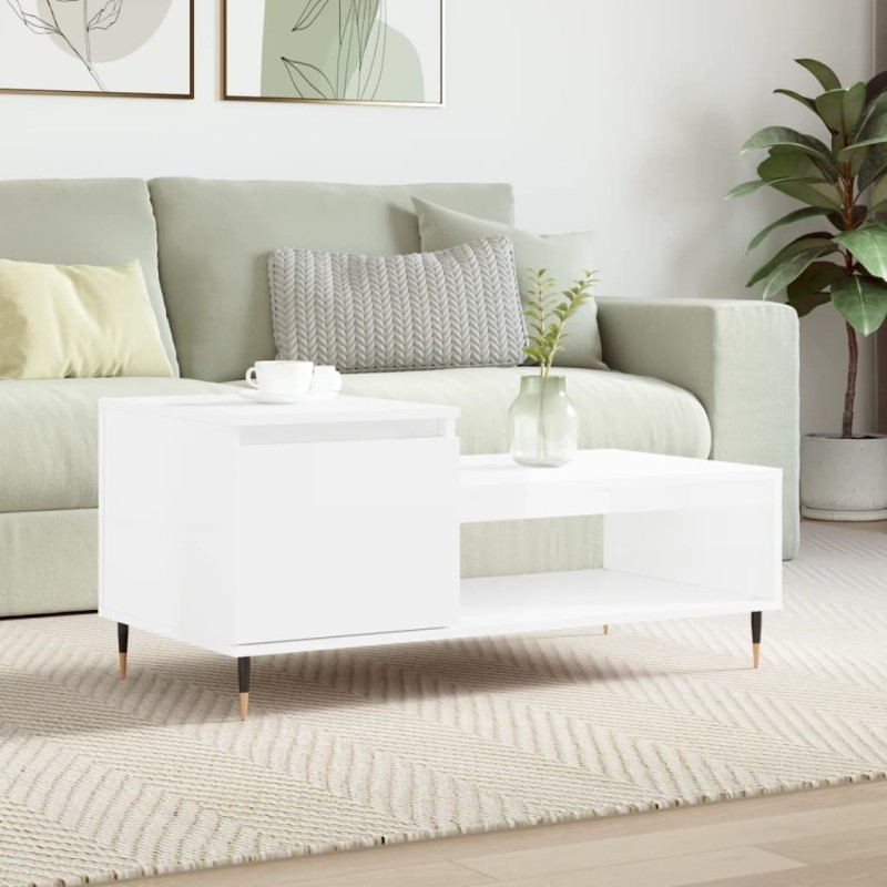 Table basse Blanc brillant 100x50x45 cm Bois d'ingénierie Table basse Blanc brillant 100x50x45 cm Bois d'ingénierie