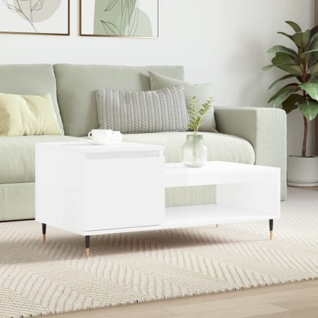 Table basse Blanc brillant 100x50x45 cm Bois d'ingénierie 