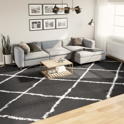 Tapis shaggy à poils longs moderne noir et crème 300x400 cm 