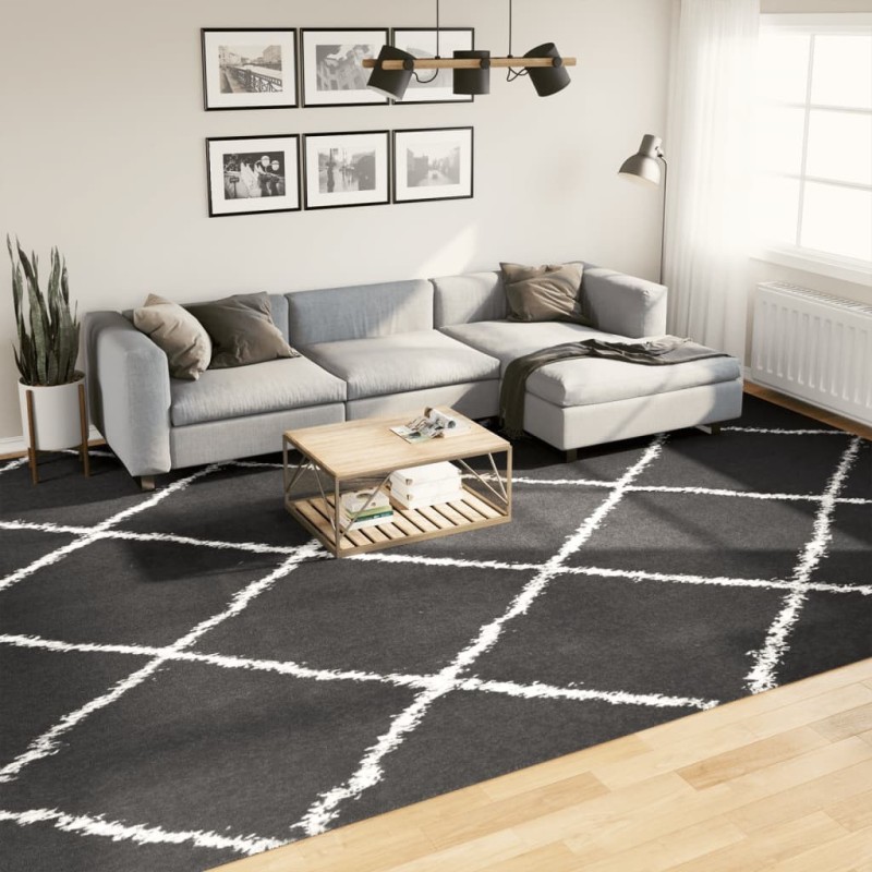 Tapis shaggy à poils longs moderne noir et crème 300x400 cm Tapis shaggy à poils longs moderne noir et crème 300x400 cm
