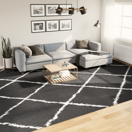 Tapis shaggy à poils longs moderne noir et crème 300x400 cm 