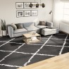 Tapis shaggy à poils longs moderne noir et crème 300x400 cm 