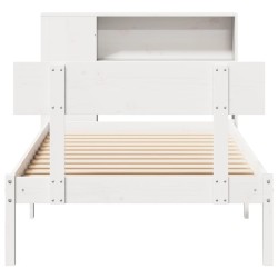 Lit bibliothèque sans matelas blanc 75x190cm bois de pin massif 