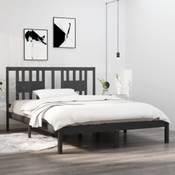 Cadre de lit sans matelas gris bois massif 
