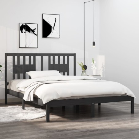 Cadre de lit sans matelas gris bois massif 