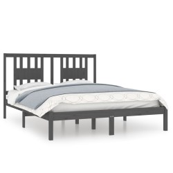 Cadre de lit sans matelas gris bois massif 
