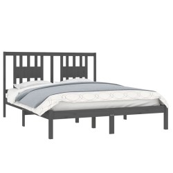 Cadre de lit sans matelas gris bois massif 