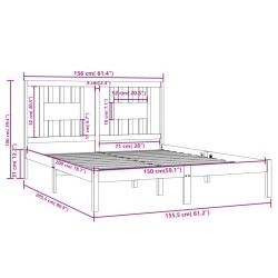 Cadre de lit sans matelas gris bois massif 