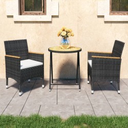 Ensemble de bistro de jardin 3 pcs rotin et bois d’acacia noir 