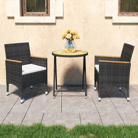 Ensemble de bistro de jardin 3 pcs rotin et bois d’acacia noir 