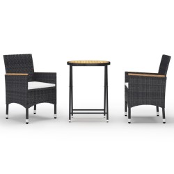 Ensemble de bistro de jardin 3 pcs rotin et bois d’acacia noir 