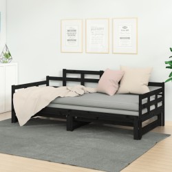 Lit coulissant sans matelas noir bois de pin massif 