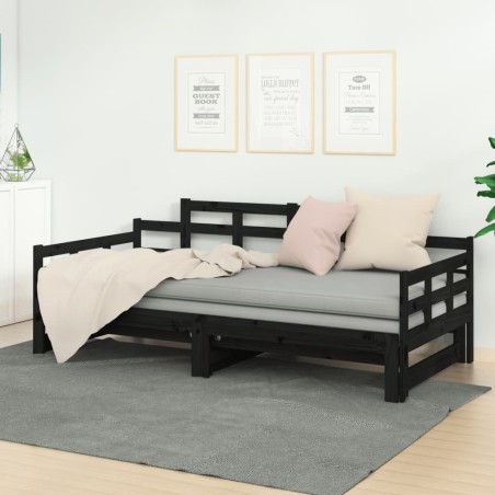 Lit coulissant sans matelas noir bois de pin massif 
