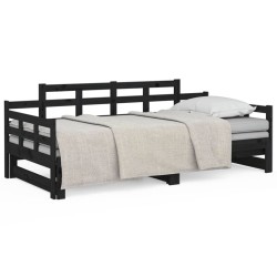 Lit coulissant sans matelas noir bois de pin massif 