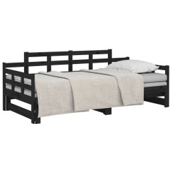 Lit coulissant sans matelas noir bois de pin massif 