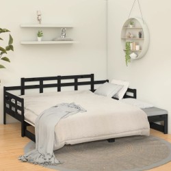 Lit coulissant sans matelas noir bois de pin massif 