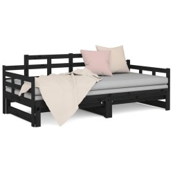 Lit coulissant sans matelas noir bois de pin massif 