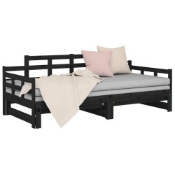 Lit coulissant sans matelas noir bois de pin massif 