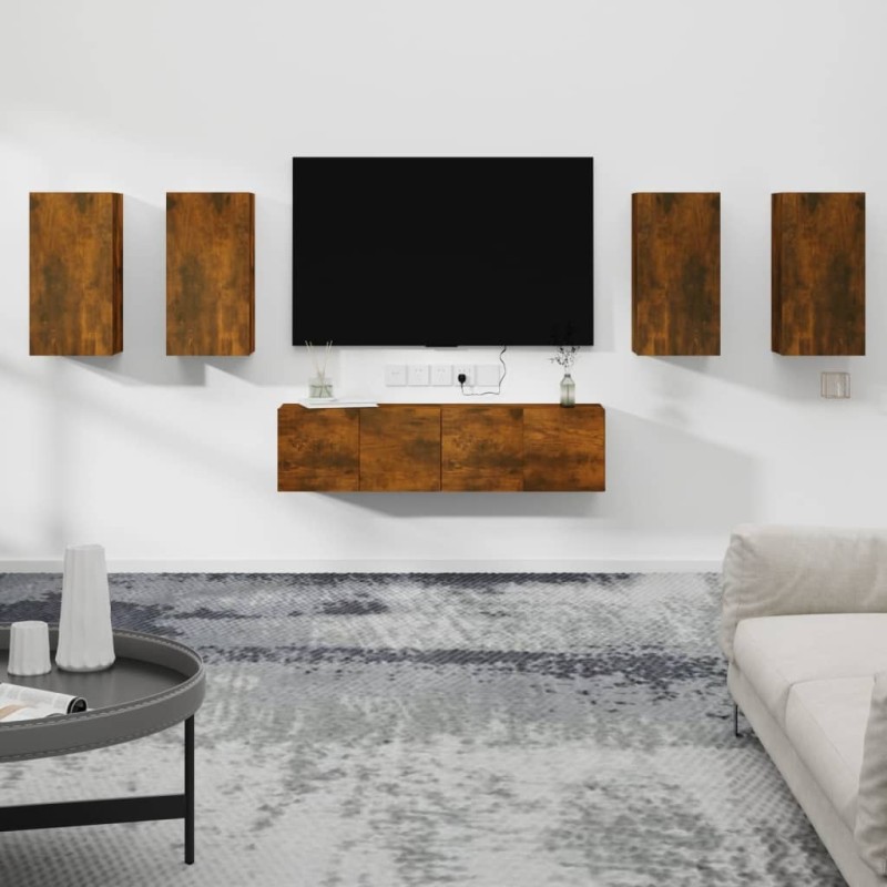 Ensemble de meubles TV 6 pcs Chêne fumé Bois d'ingénierie 