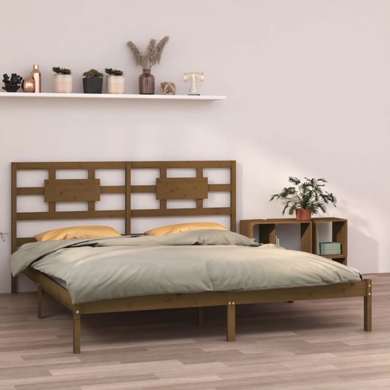 Cadre de lit sans matelas marron miel 200x200 cm bois massif 