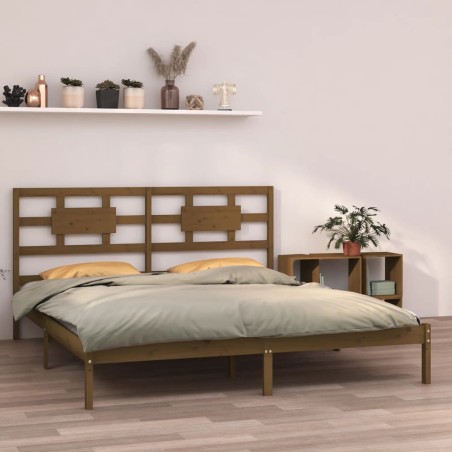 Cadre de lit sans matelas marron miel 200x200 cm bois massif 