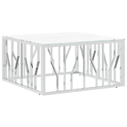 Table basse argenté 80x80x40 cm acier inoxydable et verre 