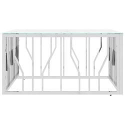Table basse argenté 80x80x40 cm acier inoxydable et verre 