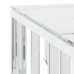 Table basse argenté 80x80x40 cm acier inoxydable et verre 