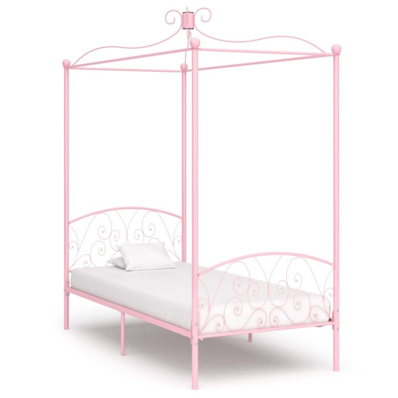 Cadre de lit à baldaquin sans matelas rose métal 90x200 cm Cadre de lit à baldaquin sans matelas rose métal 90x200 cm